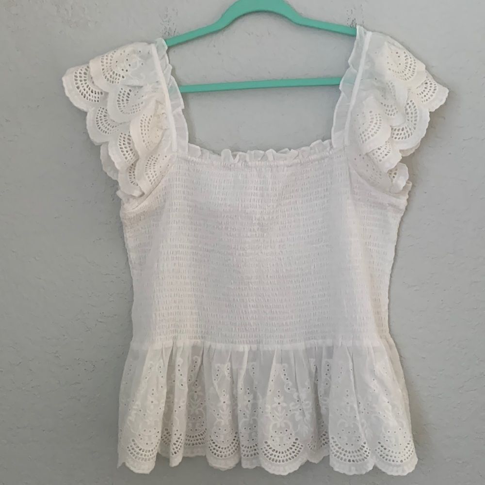 NWT Jennifer & Grace Antrop Ruffle White Top Size L
